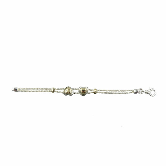 TIFFANY Double Heart Rope Chain Silver 925 K18 Gold Bracelet - Picture 3 of 6
